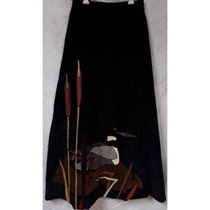 VTG Mountain Artisans 16 Black Corduroy Maxi Wrap Around Duck Appliqué Skirt W26